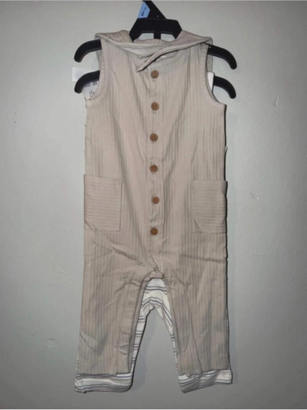 Carter's Cream and Gray Striped Sleeveless One-Piece with Bib